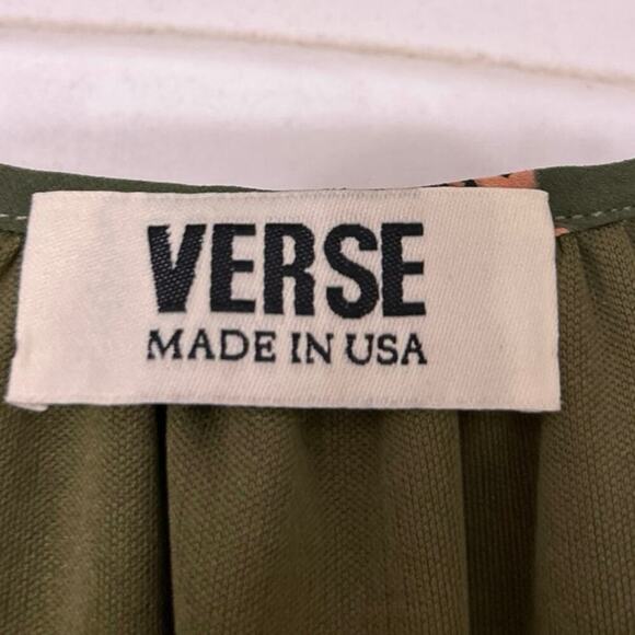 Verse Olive Green & Pink Floral Tie Wait 3/4 Sleeve V Neck Made in USA Med - Picture 10 of 10